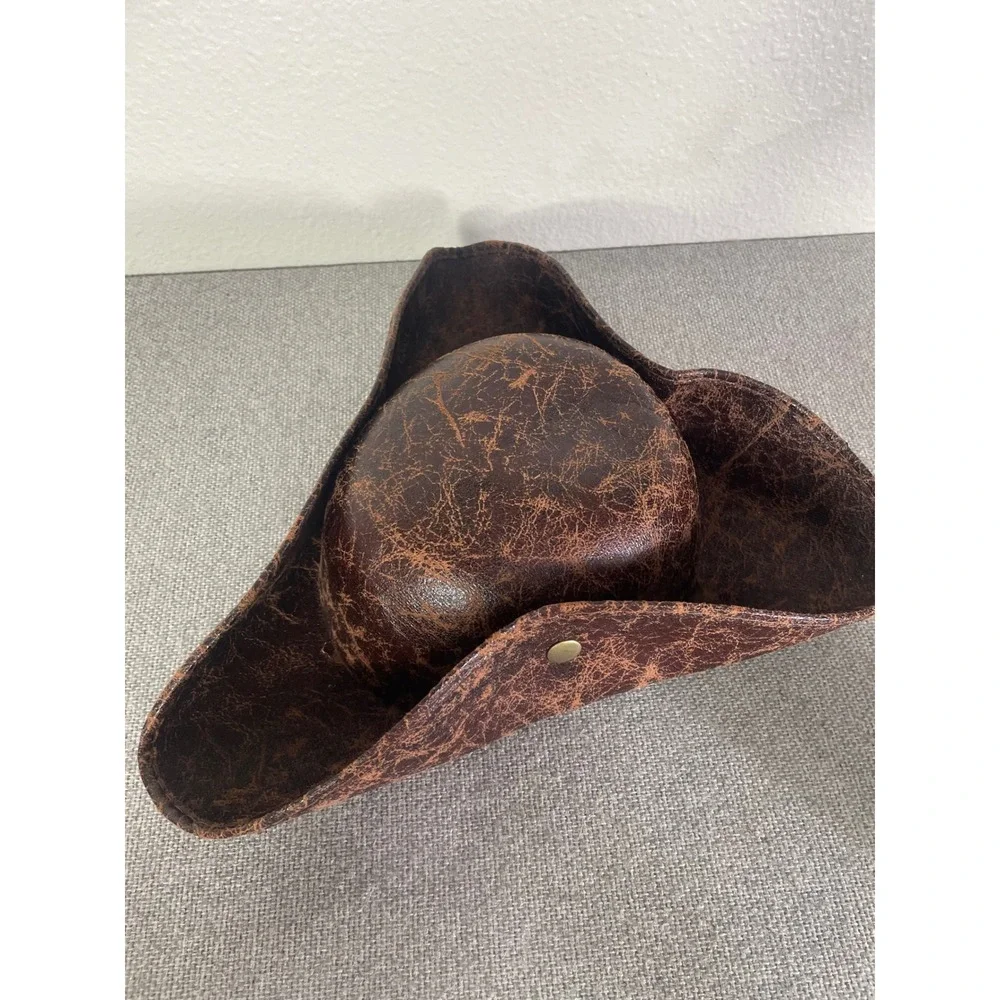 Kids Brown Distressed Faux Leather Tricorn Hat Pirate Colonial Halloween Costume